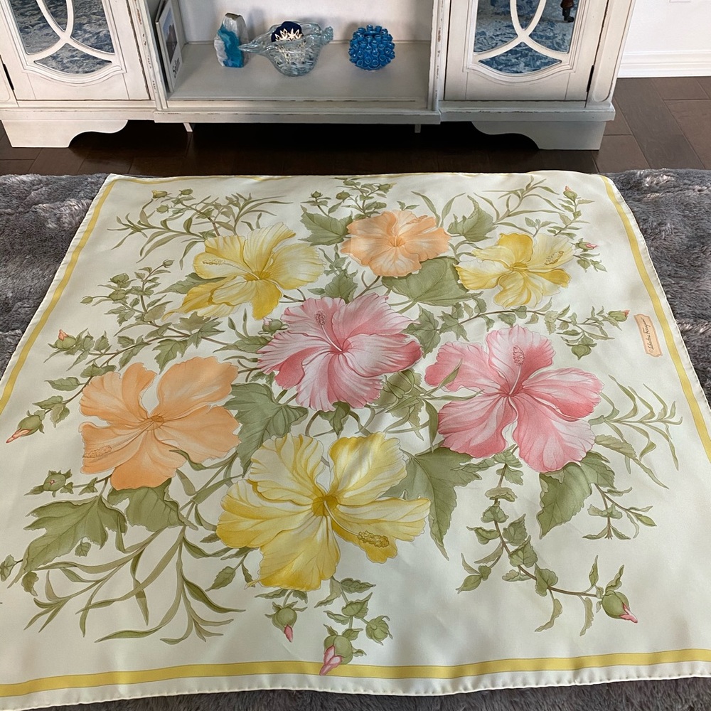 Authentic Salvatore Ferragamo Silk Floral Scarf - Picture 1 of 7